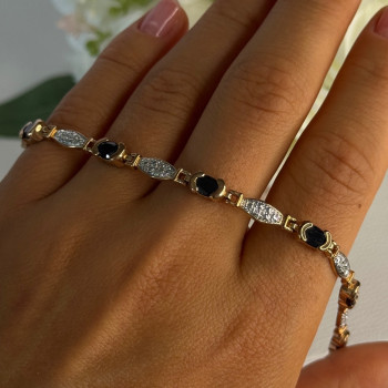 925 Sterling Silver Gold Plated Sapphire Bracelet Length 7.5 Inch