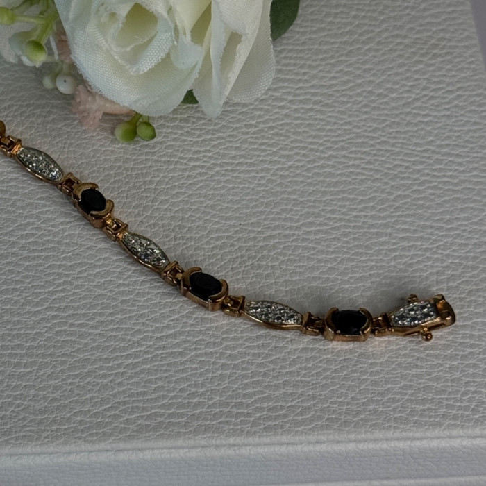 925 Sterling Silver Gold Plated Sapphire Bracelet Length 7.5 Inch