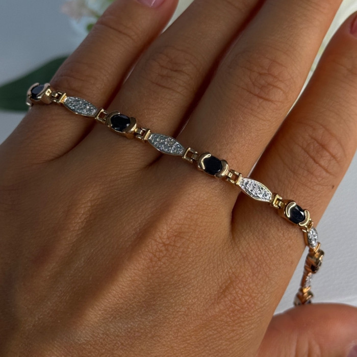925 Sterling Silver Gold Plated Sapphire Bracelet Length 7.5 Inch