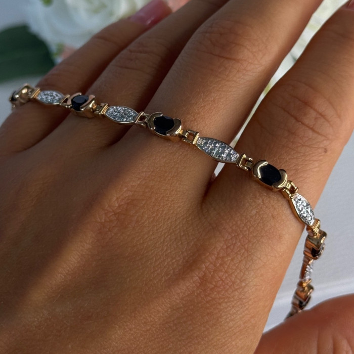 925 Sterling Silver Gold Plated Sapphire Bracelet Length 7.5 Inch
