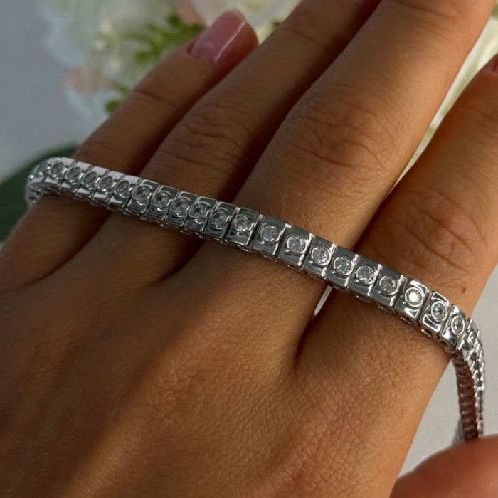 Elegant 925 Sterling Silver CZ Bracelet Length 7.5 Inch