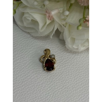 10K YELLOW GOLD GARNET & DIAMOND PENDANT LENGTH 0.65 INCH