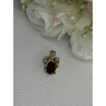 10K YELLOW GOLD GARNET & DIAMOND PENDANT LENGTH 0.65 INCH