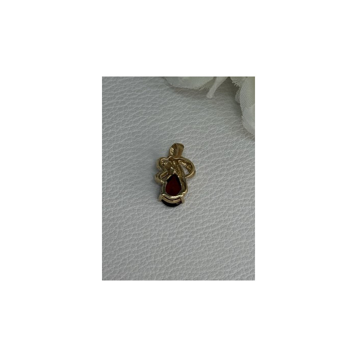 10K YELLOW GOLD GARNET & DIAMOND PENDANT LENGTH 0.65 INCH