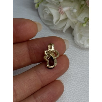 10K YELLOW GOLD GARNET & DIAMOND PENDANT LENGTH 0.65 INCH