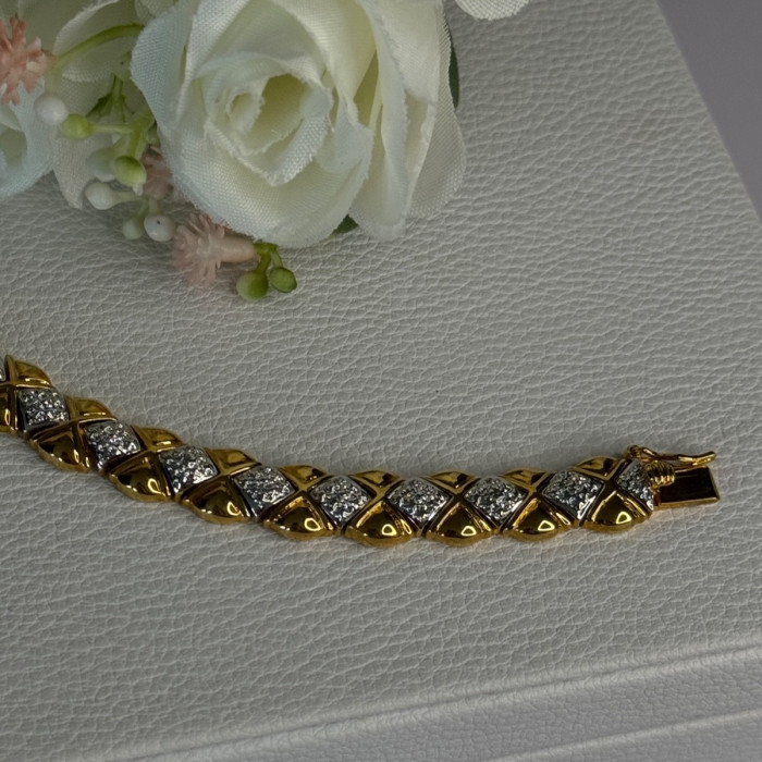 Charming 925 Sterling Silver Gold Plated Bracelet Length 7.5 Inch