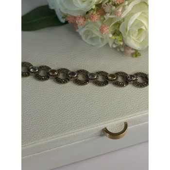 925 Sterling Silver Amethyst Citrine Topaz Marcasite Bracelet Length 7.5 Inch