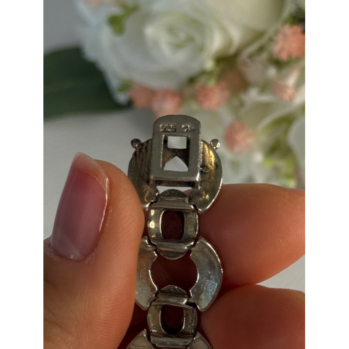 925 Sterling Silver Amethyst Citrine Topaz Marcasite Bracelet Length 7.5 Inch