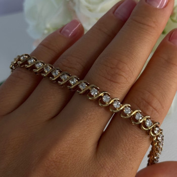 Fas 925 Sterling Silver Gold Plated CZ Bracelet Length 8.5 Inch