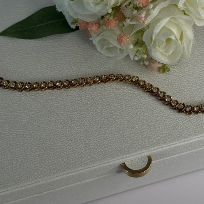 Fas 925 Sterling Silver Gold Plated CZ Bracelet Length 8.5 Inch