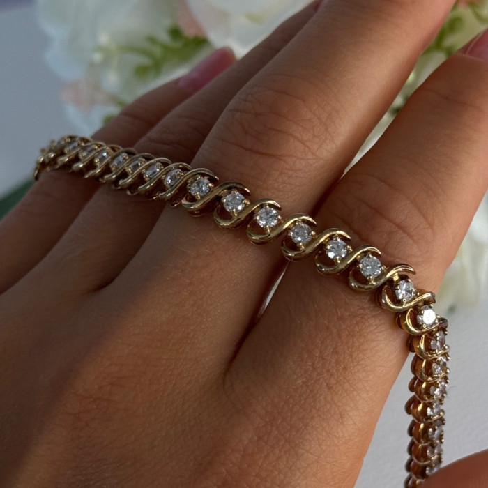 Fas 925 Sterling Silver Gold Plated CZ Bracelet Length 8.5 Inch