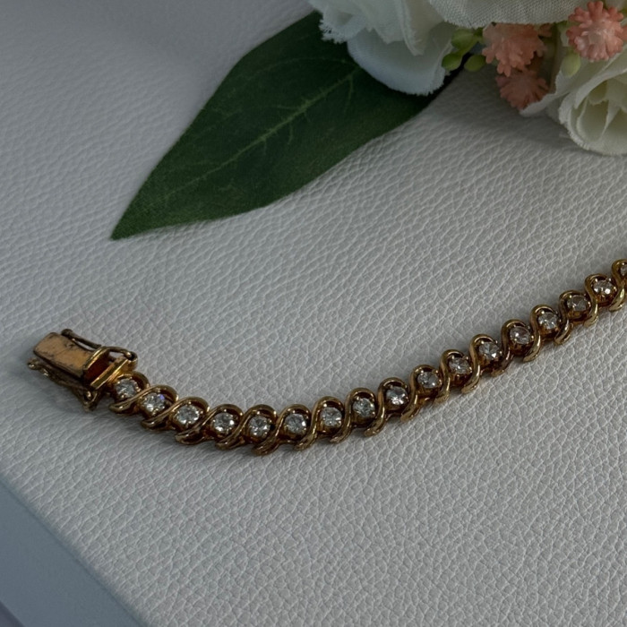 Fas 925 Sterling Silver Gold Plated CZ Bracelet Length 8.5 Inch