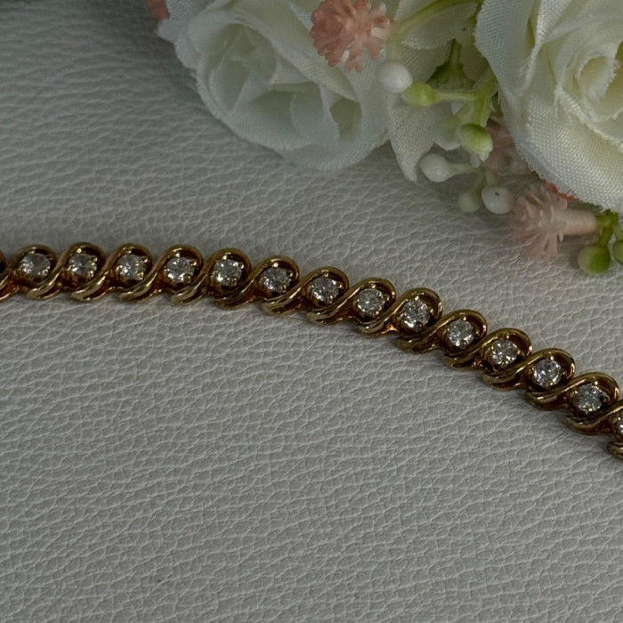 Fas 925 Sterling Silver Gold Plated CZ Bracelet Length 8.5 Inch