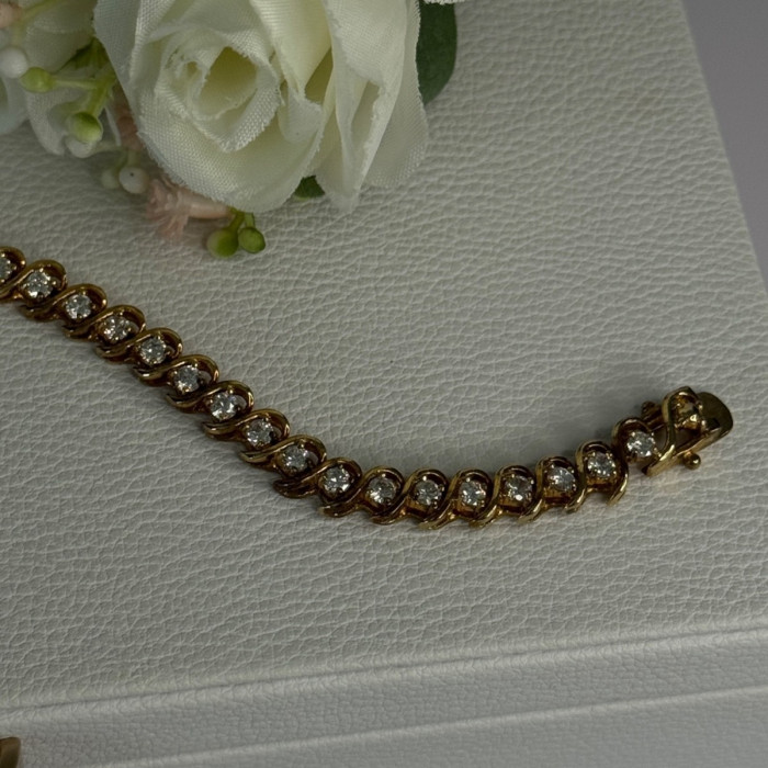 Fas 925 Sterling Silver Gold Plated CZ Bracelet Length 8.5 Inch