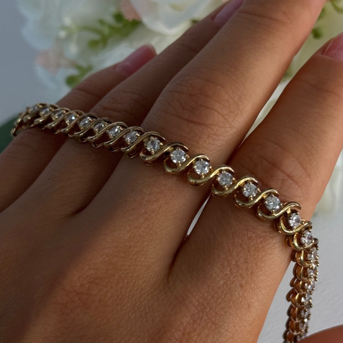 Fas 925 Sterling Silver Gold Plated CZ Bracelet Length 8.5 Inch