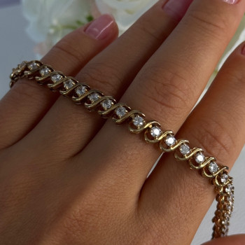 Fas 925 Sterling Silver Gold Plated CZ Bracelet Length 8.5 Inch