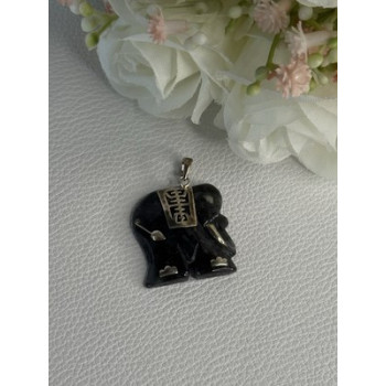 925 Sterling Silver Jade Elephant Pendant Length 1.20 Inch