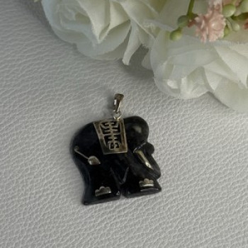 925 Sterling Silver Jade Elephant Pendant Length 1.20 Inch