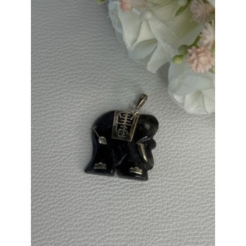 925 Sterling Silver Jade Elephant Pendant Length 1.20 Inch