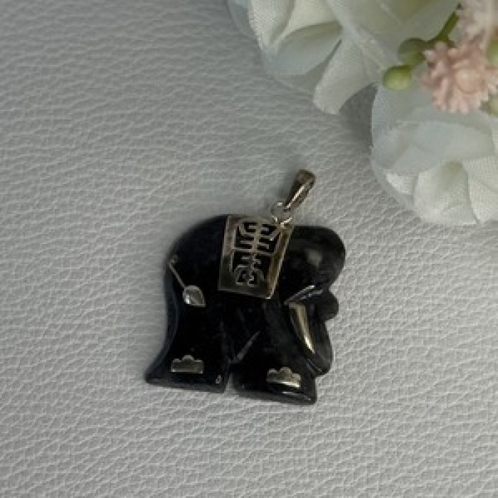 925 Sterling Silver Jade Elephant Pendant Length 1.20 Inch