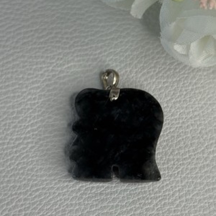 925 Sterling Silver Jade Elephant Pendant Length 1.20 Inch
