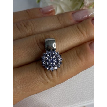 925 Sterling Silver Tanzanite Flower Pendant Length 0.85 Inch