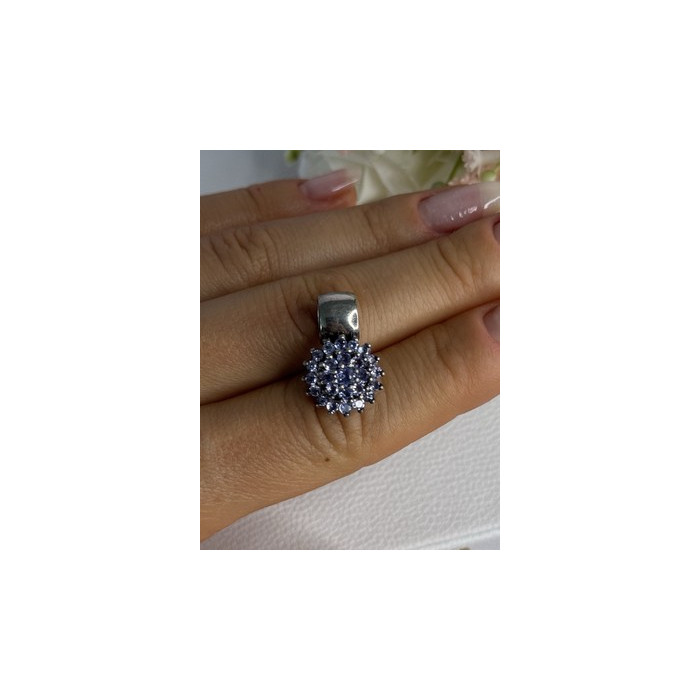 925 Sterling Silver Tanzanite Flower Pendant Length 0.85 Inch