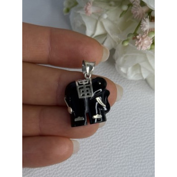 925 Sterling Silver Onyx Elephant Pendant Length 1.10 Inch