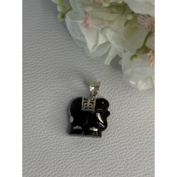 925 Sterling Silver Onyx Elephant Pendant Length 1.10 Inch