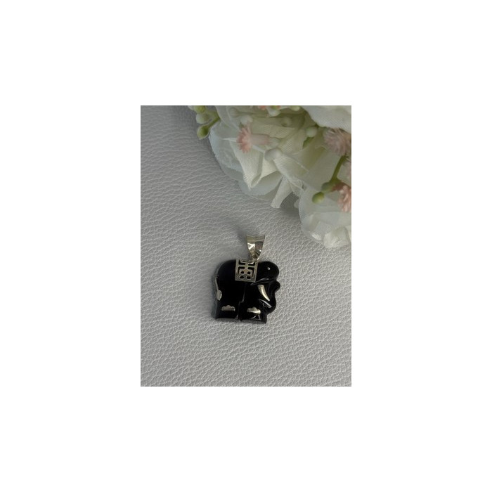 925 Sterling Silver Onyx Elephant Pendant Length 1.10 Inch