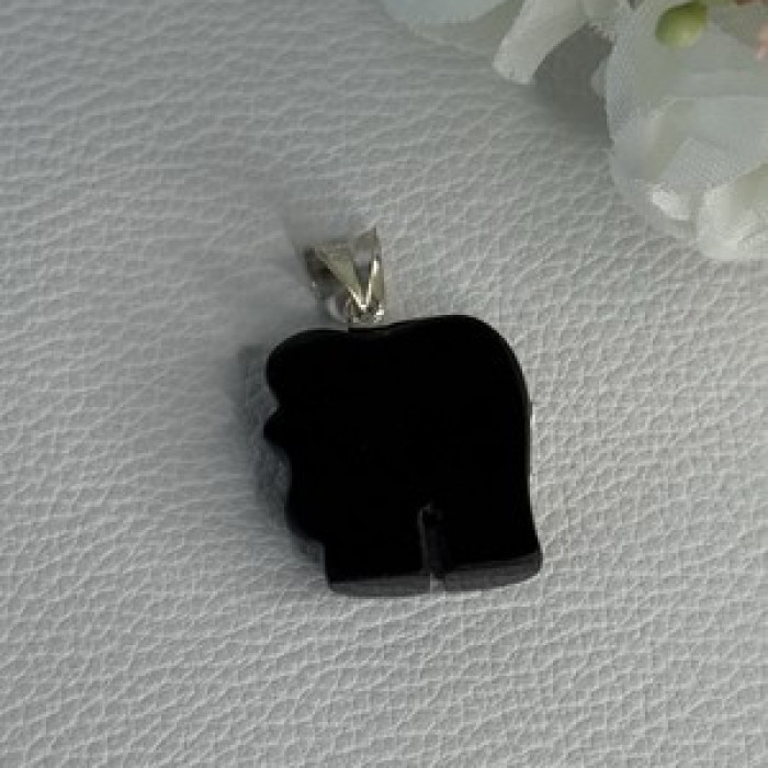 925 Sterling Silver Onyx Elephant Pendant Length 1.10 Inch