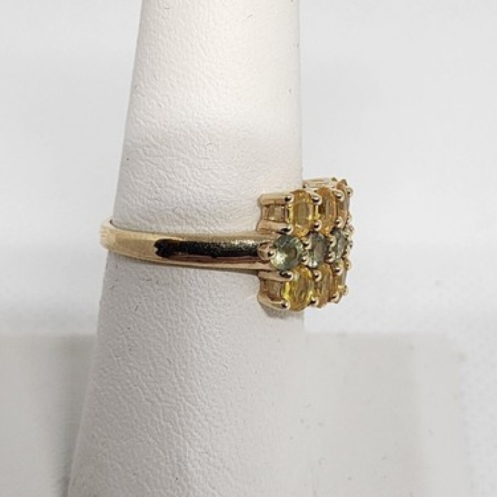 10K Yellow Gold Citrine & Aquamarine Ring Size 6