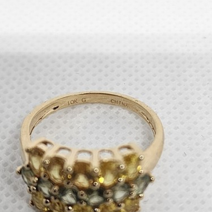 10K Yellow Gold Citrine & Aquamarine Ring Size 6