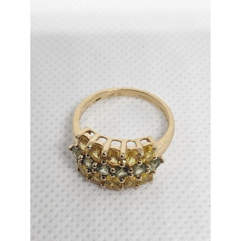 10K YELLOW GOLD CITRINE & AQUAMARINE RING  SIZE 6