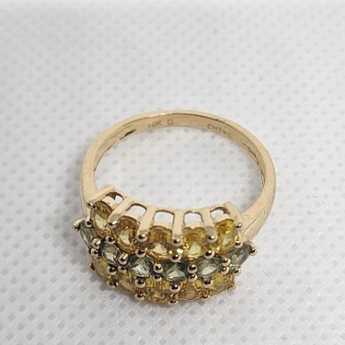 10K Yellow Gold Citrine & Aquamarine Ring Size 6