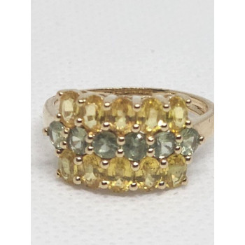 10K YELLOW GOLD CITRINE & AQUAMARINE RING  SIZE 6