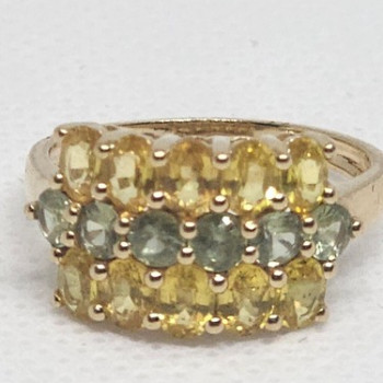 10K Yellow Gold Citrine & Aquamarine Ring Size 6
