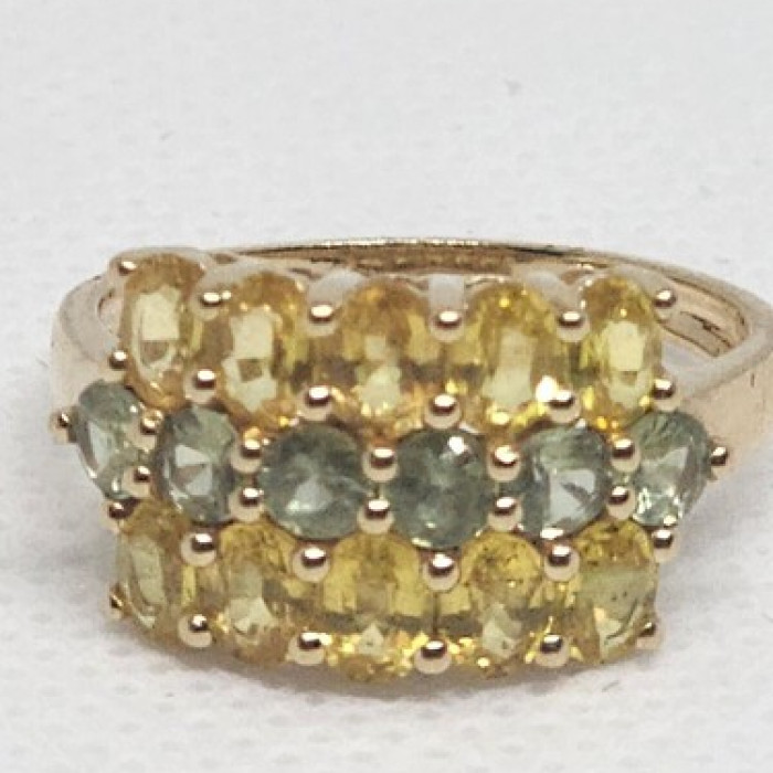 10K Yellow Gold Citrine & Aquamarine Ring Size 6