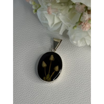 925 Sterling Silver Real Pressed Flower Pendant Length 1.70 Inch