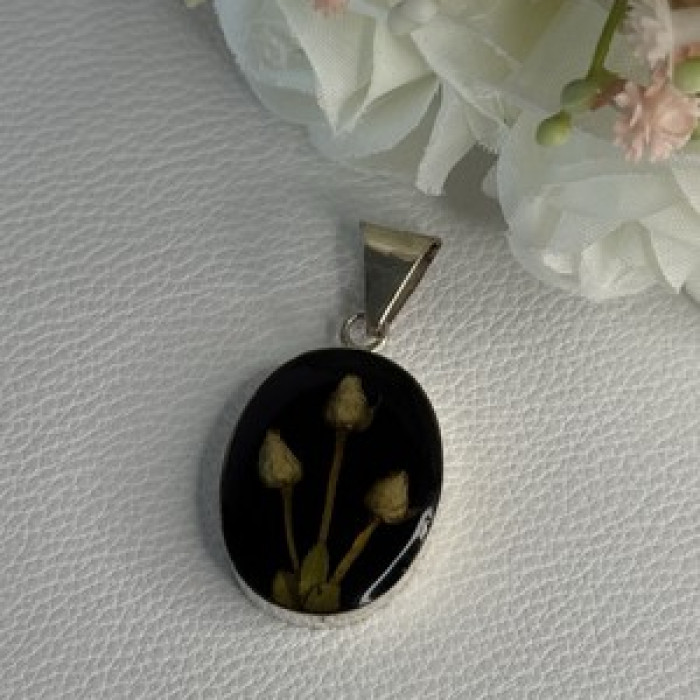 925 Sterling Silver Real Pressed Flower Pendant Length 1.70 Inch