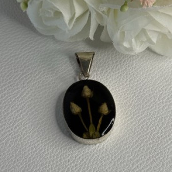 925 Sterling Silver Real Pressed Flower Pendant Length 1.70 Inch