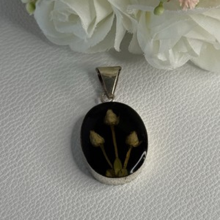 925 Sterling Silver Real Pressed Flower Pendant Length 1.70 Inch