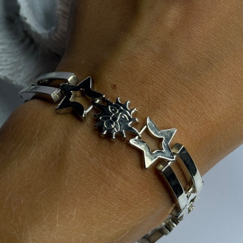 Vintage 925 Sterling Silver Sun Face Bracelet Length 8
