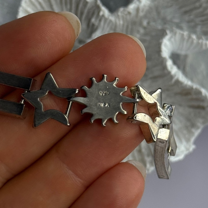 Vintage 925 Sterling Silver Sun Face Bracelet Length 8