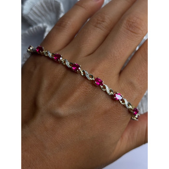 Lovely 925 Sterling Silver Ruby Bracelet Length 7