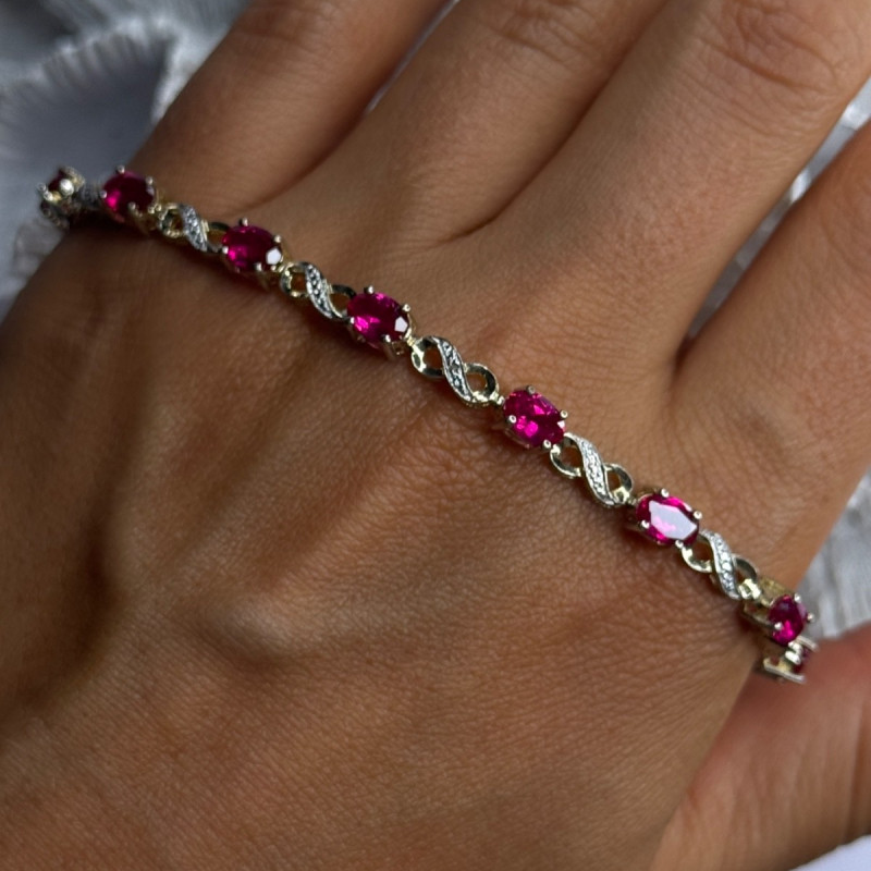 Lovely 925 Sterling Silver Ruby Bracelet Length 7