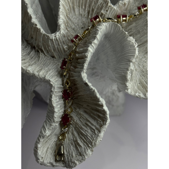 Lovely 925 Sterling Silver Ruby Bracelet Length 7