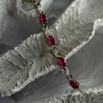 Lovely 925 Sterling Silver Ruby Bracelet Length 7