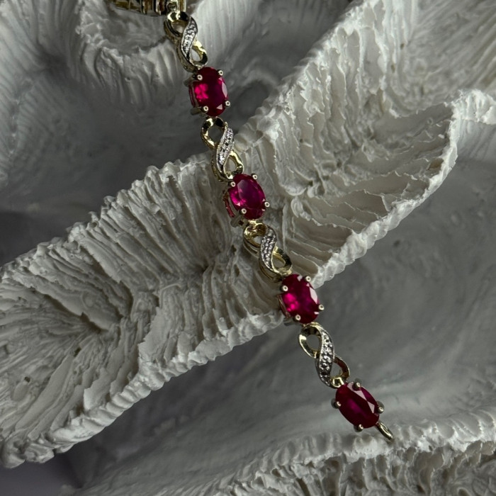 Lovely 925 Sterling Silver Ruby Bracelet Length 7