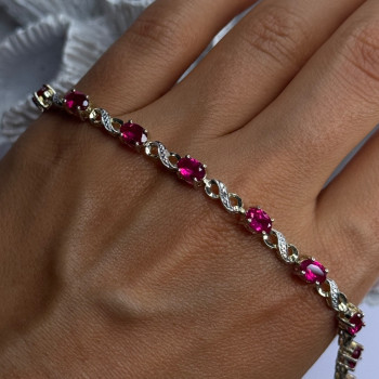 Lovely 925 Sterling Silver Ruby Bracelet Length 7